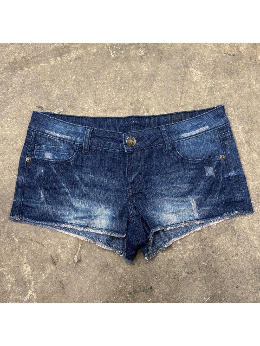 Vintage Y2K Low Rise Denim Micro Shorts Med/Dark Wash